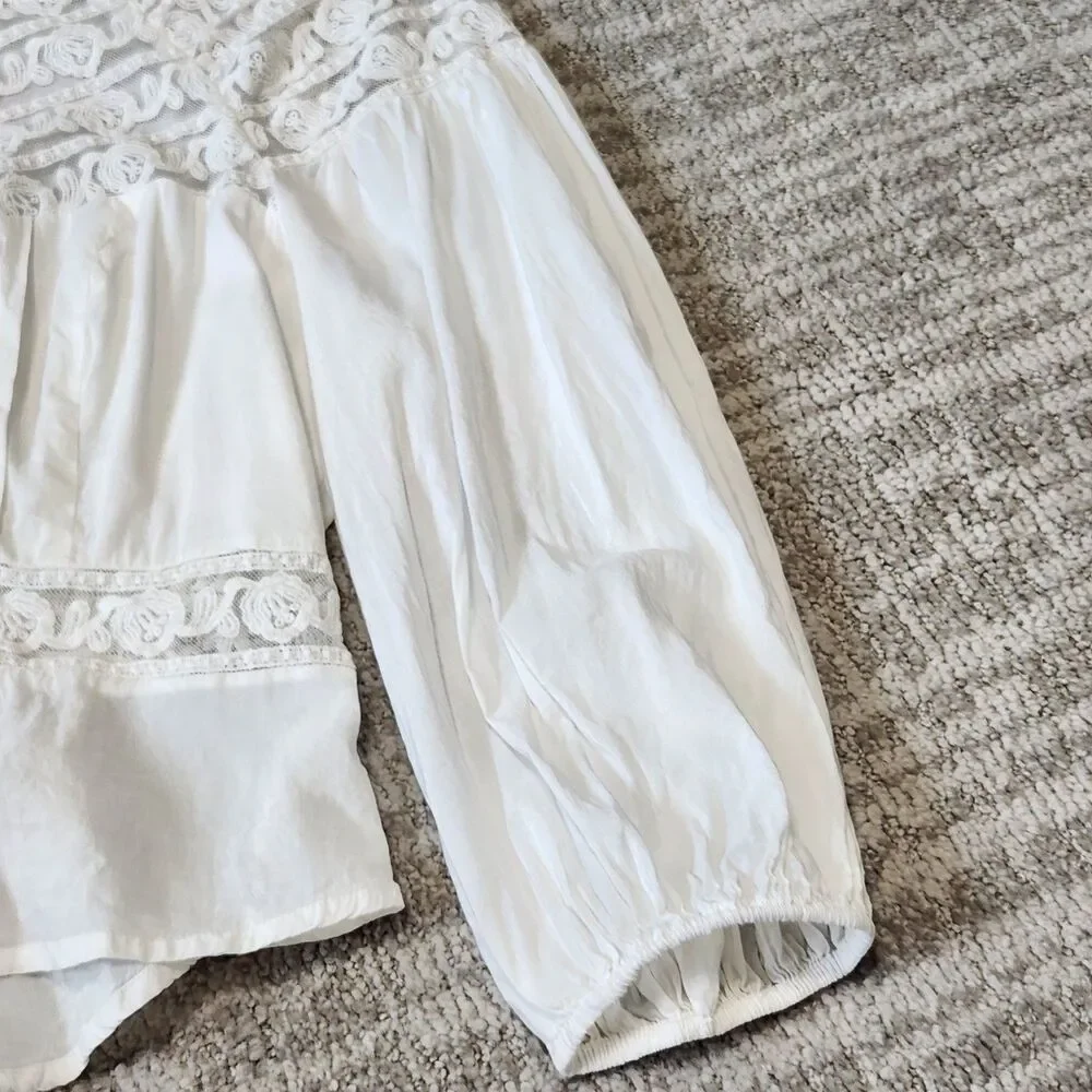 Free People women Sweet Mornings bohemian style 3/4 sleeve lace white top size M